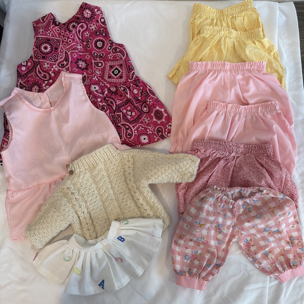 Lot Of Vintage Handmade Doll Clothes Dresses Bloomers Dresses Skirt